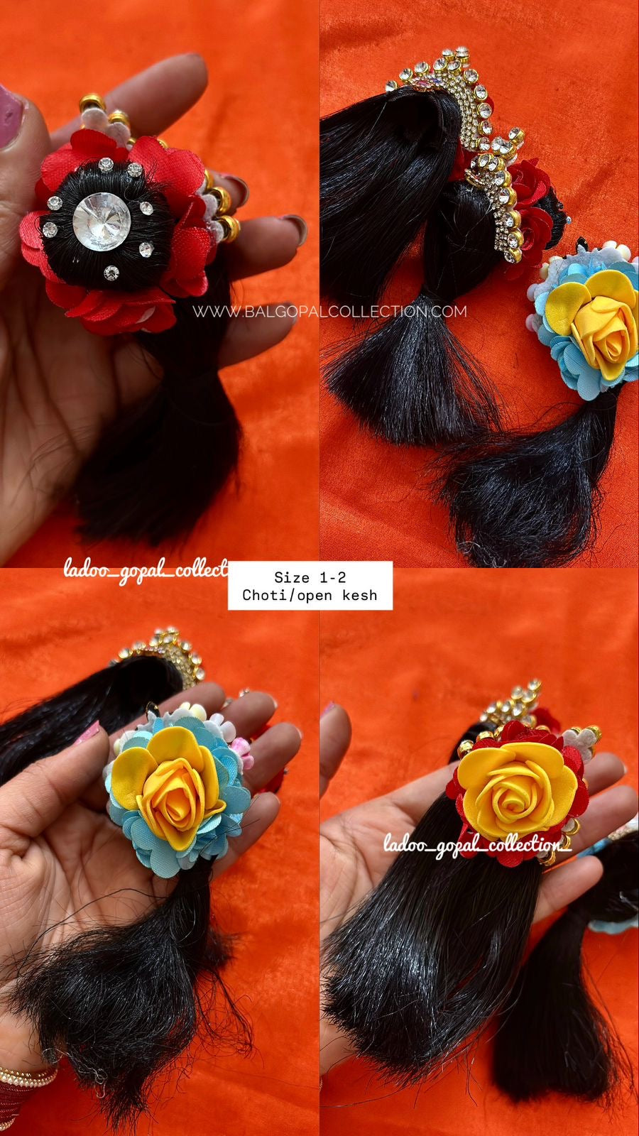 Heavy designer hair for Radha Rani Open/Choti Kesh size 1-2-3| Deity Hair Accessory
