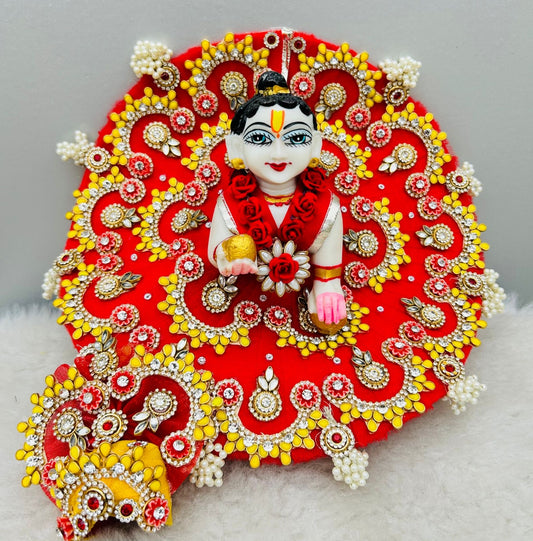 Heavy red yellow poshak with pagdi for laddu gopal/ radha rani