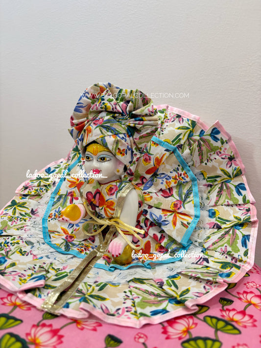 Double frill cotton poshak with pagdi
