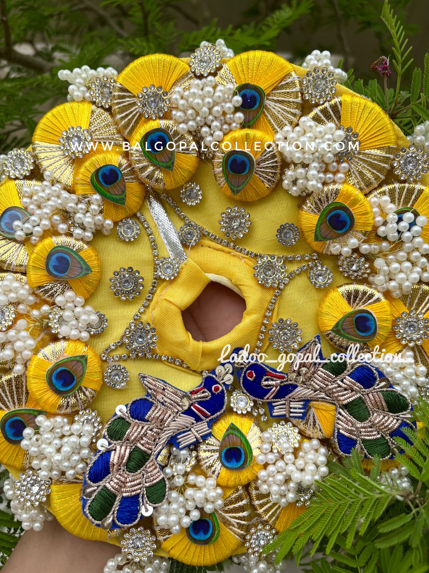 Heavy work yellow peacock poshak for laddu gopal