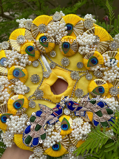 Heavy work yellow peacock poshak for laddu gopal
