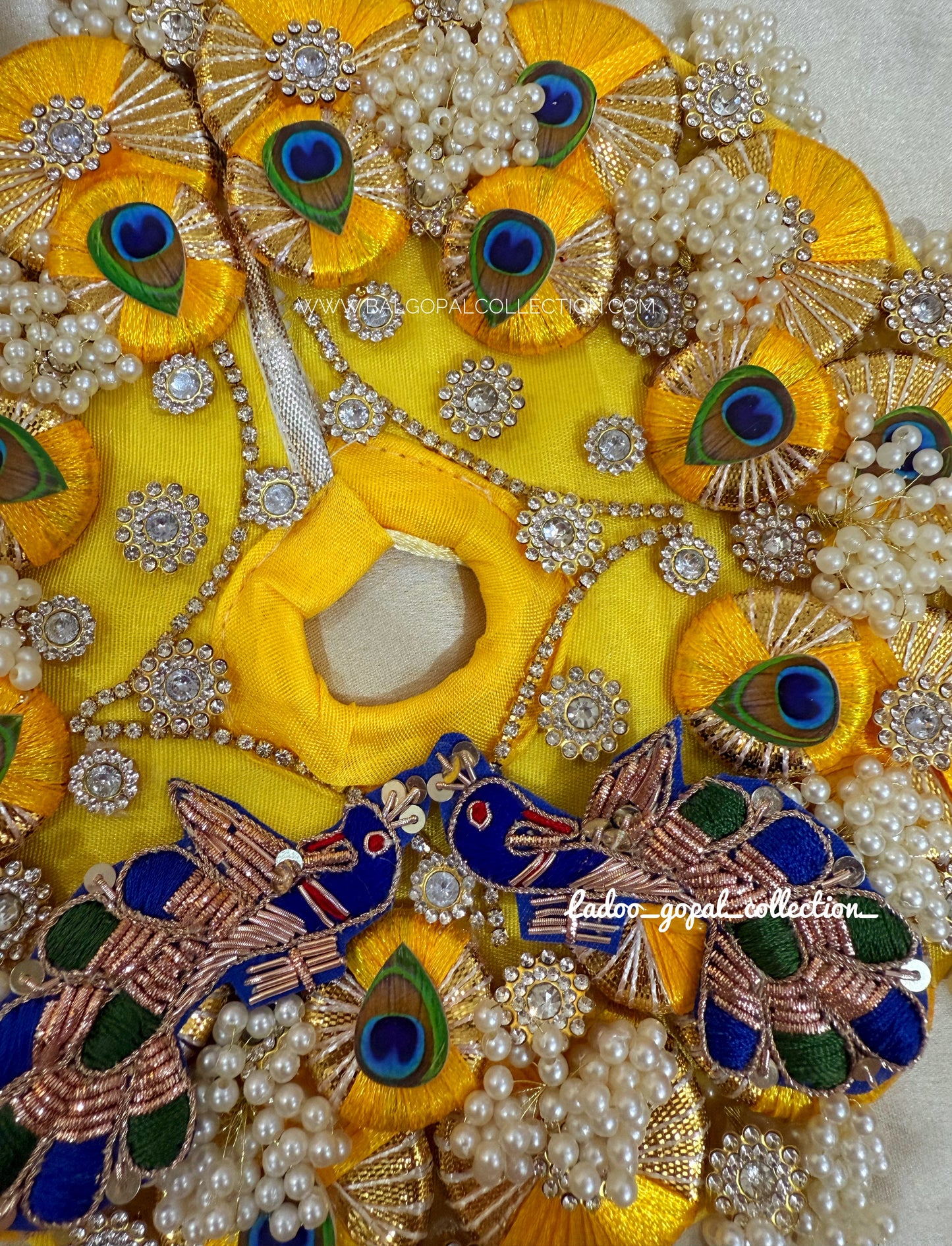Heavy work yellow peacock poshak for laddu gopal