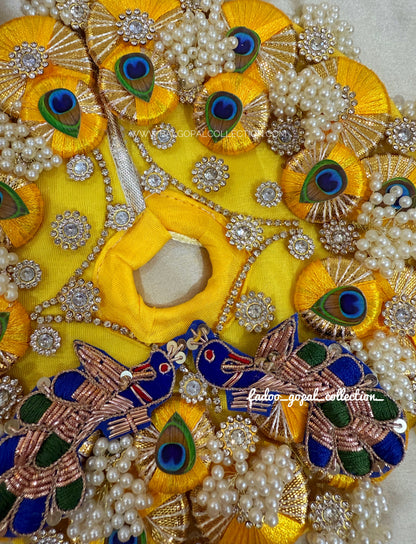 Heavy work yellow peacock poshak for laddu gopal