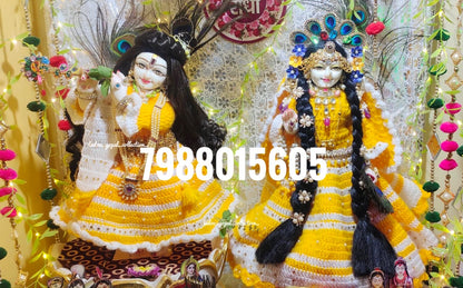 radha krishna winter dress Handmade Radha Krishna Crochet Dress Set for Idol | Woolen Winter Outfit for Kanha