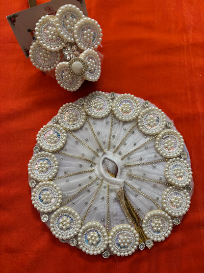 Pearls white poshak with pagdi for laddu gopal/ radha rani