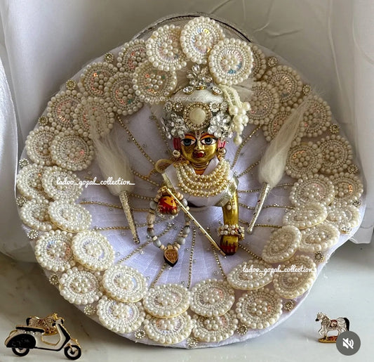 Pearls white poshak with pagdi for laddu gopal/ radha rani