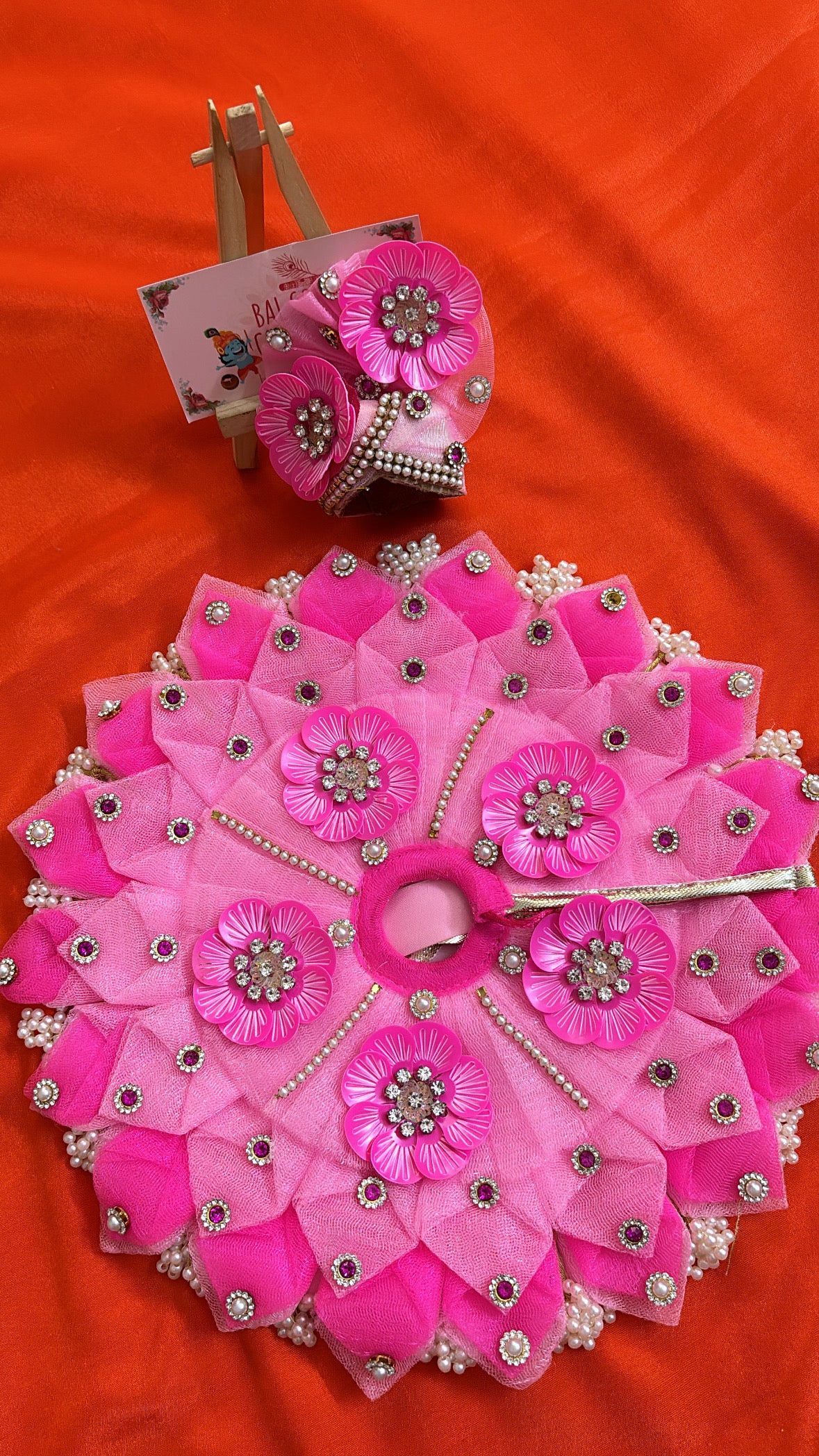 Pink floral poshak with pagdi for laddu gopal