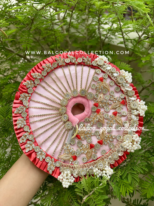 Heavy work pink poshak for laddu gopal