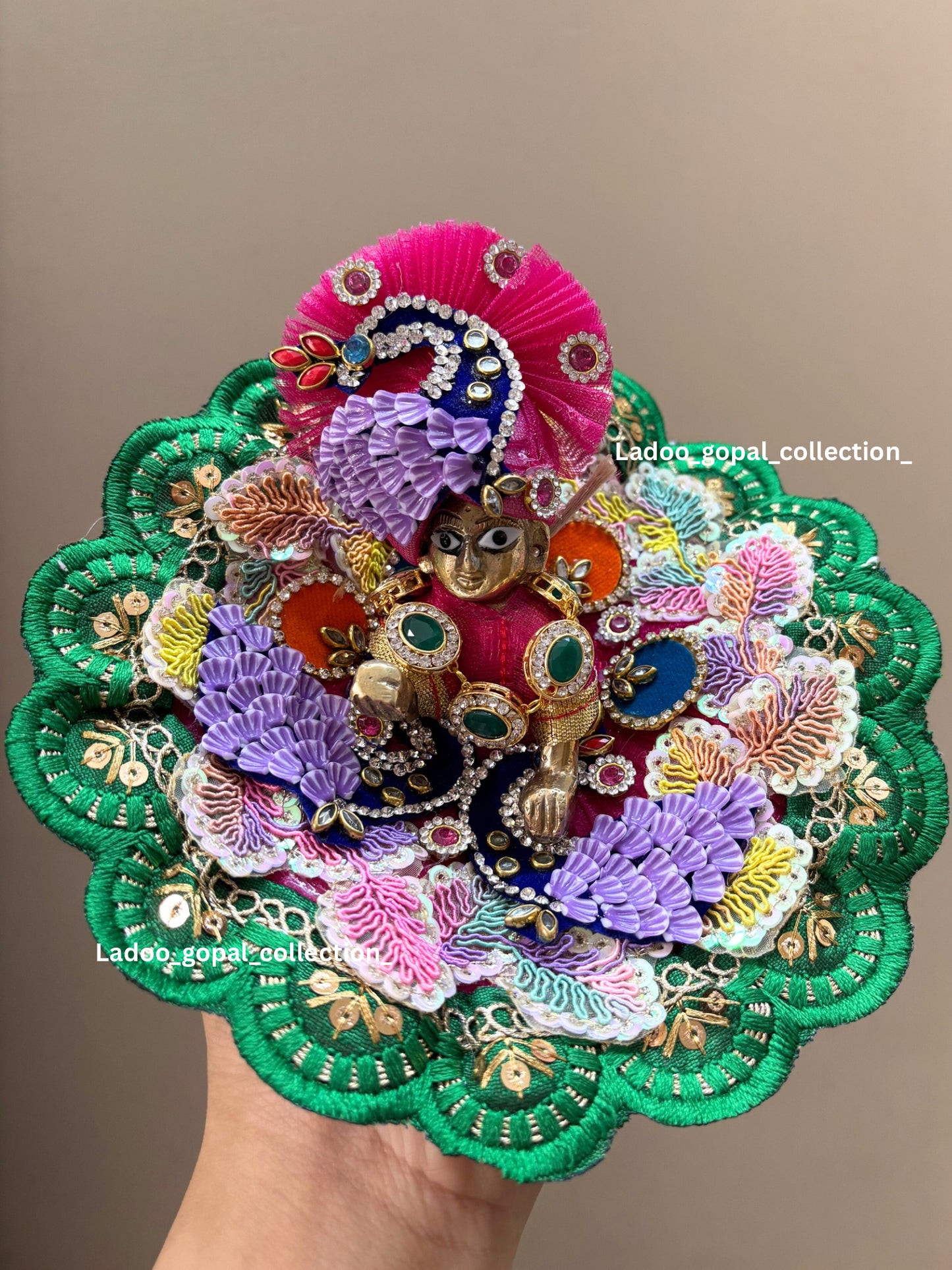 Heavy peacock handwork poshak for laddu gopal