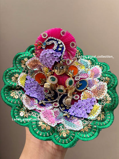 Heavy peacock handwork poshak for laddu gopal