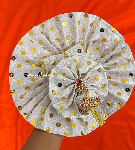 White sequin work poshak with pagdi for laddu gopal