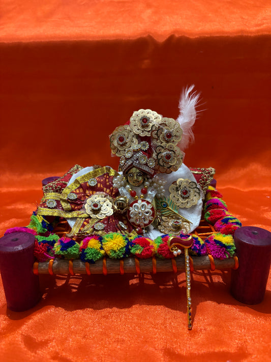 Red bow poshak with pagdi for laddu gopal