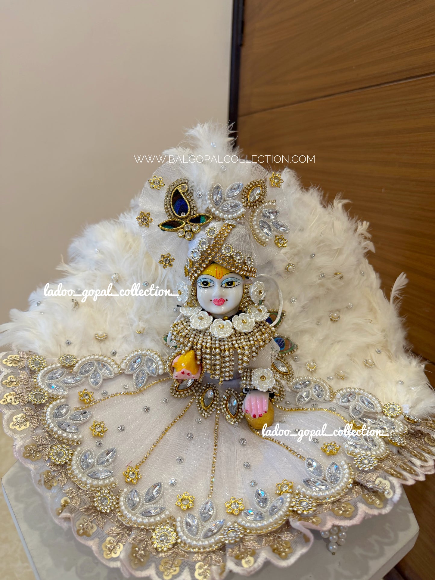 Shwet Mayur Rajsi Poshak | Premium White Feather Laddu Gopal Dress