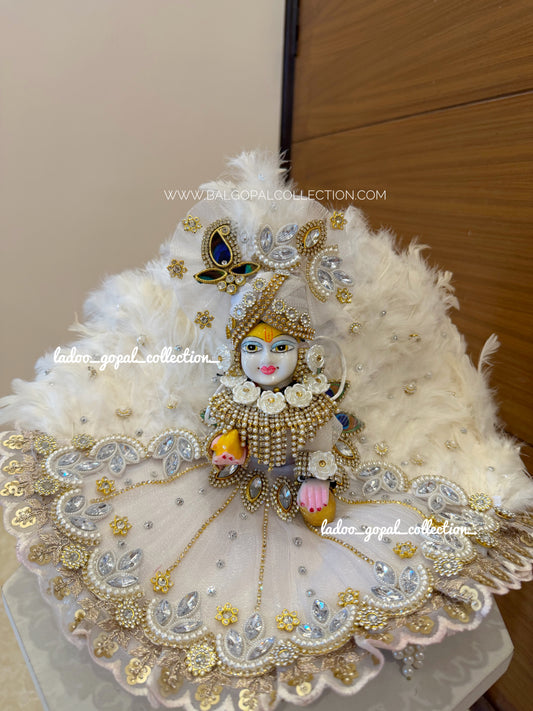 Shwet Mayur Rajsi Poshak | Premium White Feather Laddu Gopal Dress