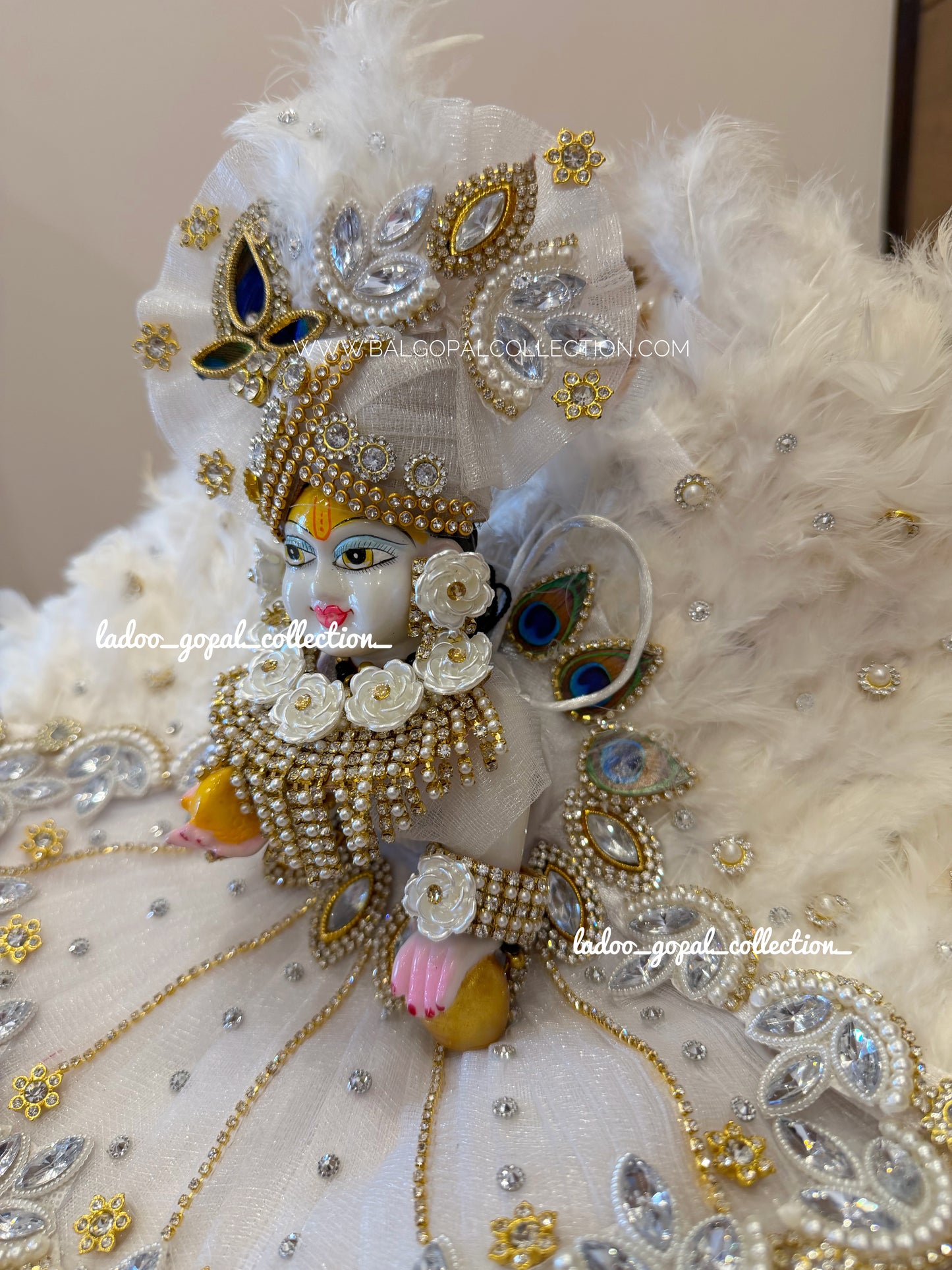 Shwet Mayur Rajsi Poshak | Premium White Feather Laddu Gopal Dress