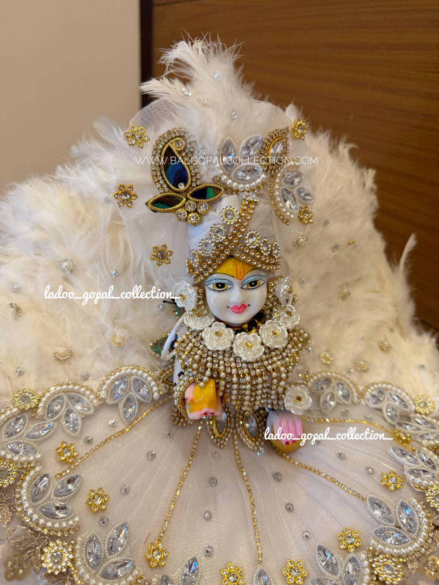 Shwet Mayur Rajsi Poshak | Premium White Feather Laddu Gopal Dress