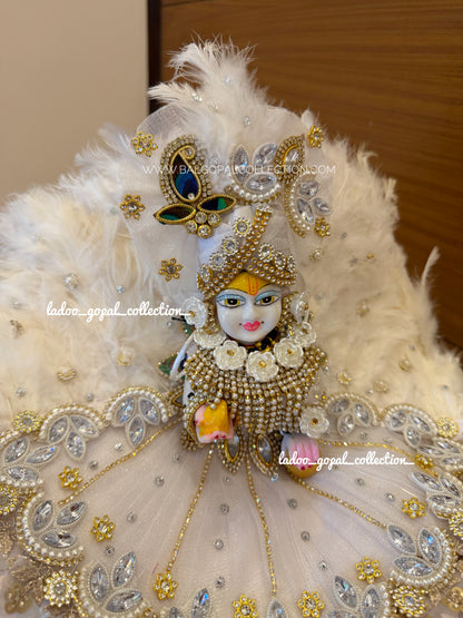 Shwet Mayur Rajsi Poshak | Premium White Feather Laddu Gopal Dress