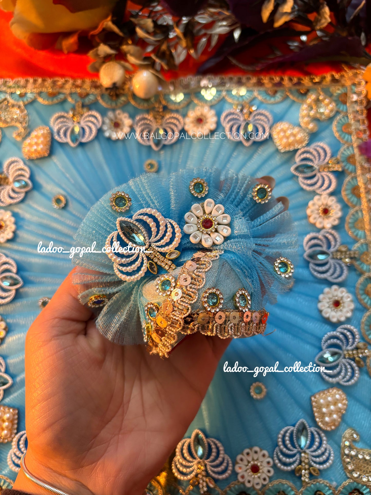 Heavy sky poshak with pagdi for laddu gopal