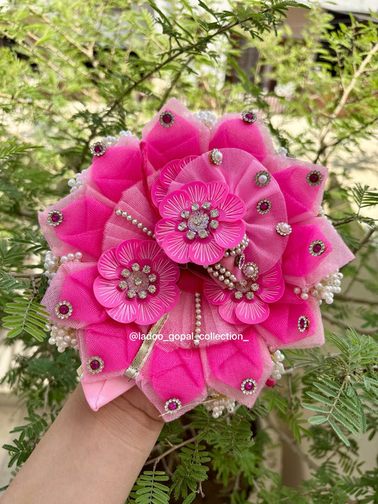 Pink floral poshak with pagdi for laddu gopal size 3